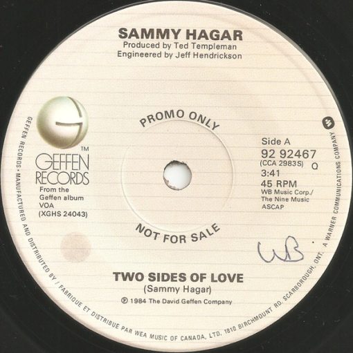 Sammy Hagar - Two Sides Of Love (7", Single, Promo) (Near Mint (NM or M-))