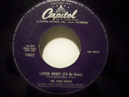 The Four Preps - Listen Honey (I'll Be Home) / Down By The Station (7", Single) (Near Mint (NM or M-))