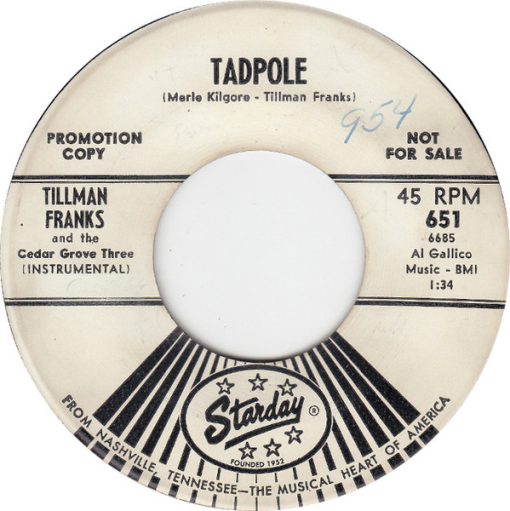 Tillman Franks - Tadpole / Pretty Little Girls (7", Promo) (Very Good (VG))