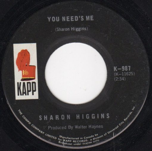 Sharon Higgins - You Need's Me (7") (Very Good Plus (VG+))