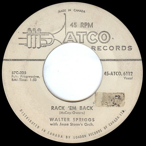 Walter Spriggs With Jesse Stone Orchestra - You're Movin’ Me / Rack 'Em Back (7") (Very Good Plus (VG+))