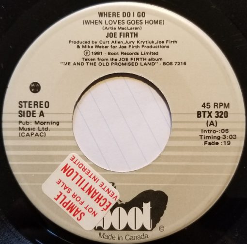 Joe Firth - Where Do I Go (When Love Goes Home) / On The Southbound (7", Single) (Very Good Plus (VG+))