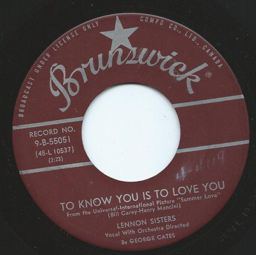 The Lennon Sisters - To Know You Is To Love You (7", Single) (Very Good (VG))