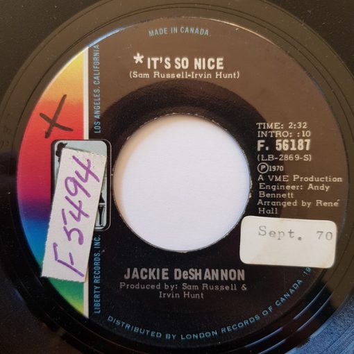 Jackie DeShannon - It's So Nice / Mediterranean Sky (7", Single) (Near Mint (NM or M-))