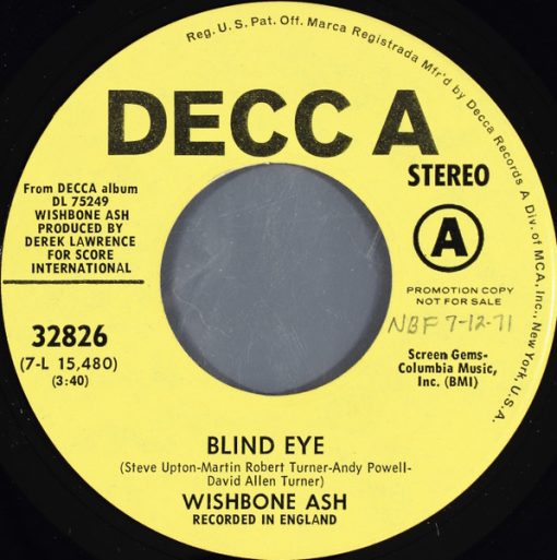 Wishbone Ash - Blind Eye (7", Promo) (Very Good Plus (VG+))