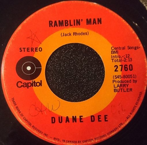 Duane Dee - Ramblin' Man / Listen, They're Playing My Song (7", Single) (Very Good Plus (VG+))