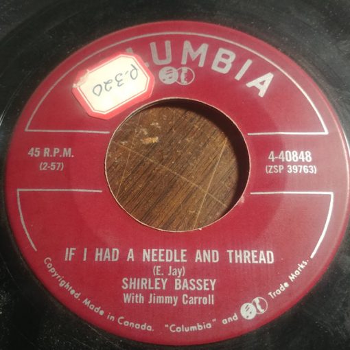 Shirley Bassey With Jimmy Carroll - If I Had A Needle And Thread / Tonight My Heart She Is Crying (7", Single) (Very Good Plus (VG+))