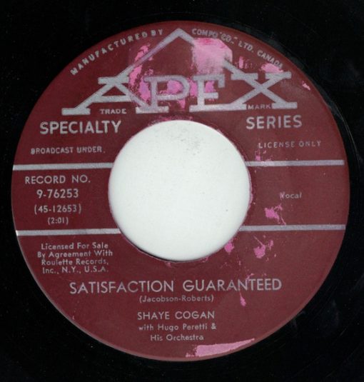 Shaye Cogan With The Hugo Peretti Orchestra - Satisfaction Guaranteed / Blue White Diamond (7", Single) (Very Good Plus (VG+))