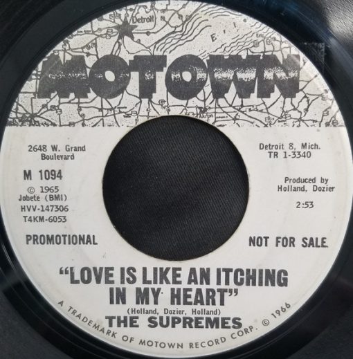 The Supremes - Love Is Like An Itching In My Heart (7", Single, Promo) (Very Good Plus (VG+))