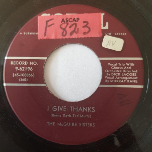 McGuire Sisters - I Give Thanks / The Unforgiven (7", Single) (Very Good Plus (VG+))