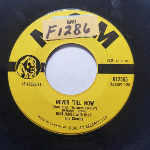 Joni James - Never Till Now (7", Single) (Very Good Plus (VG+))