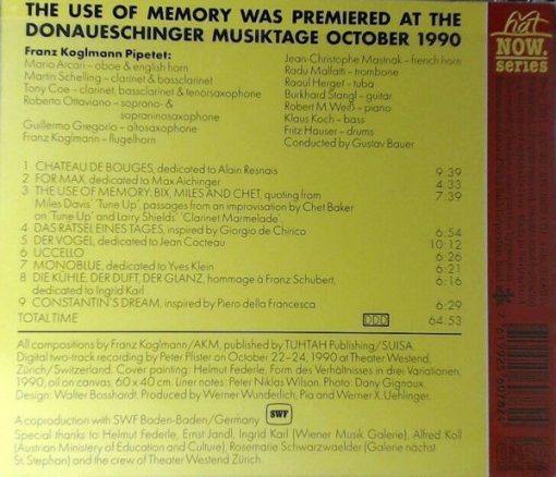 Franz Koglmann - The Use Of Memory (CD, Album) (Very Good Plus (VG+)) - Image 2