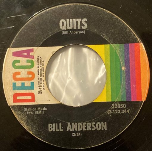 Bill Anderson (2) - Quits / I'll Live For You (7", Single) (Very Good Plus (VG+))