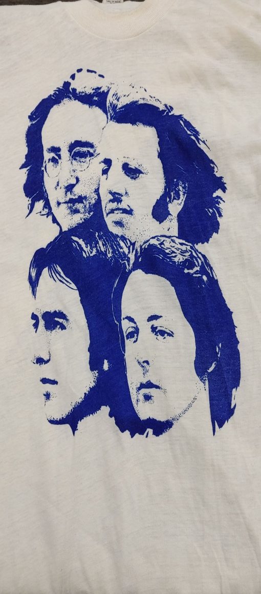 BEATLES, the - VINTAGE YELLOW SCREEN STARS SHIRT w/ BAND FACES XL