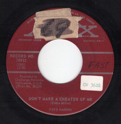 Faye Hardin - Don't Make A Cheater Of Me / Apartment 23 (7", Single) (Very Good (VG))