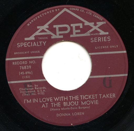 Donna Loren - I'm In Love With The Ticket Taker At The Bijou Movie (7") (Very Good Plus (VG+))