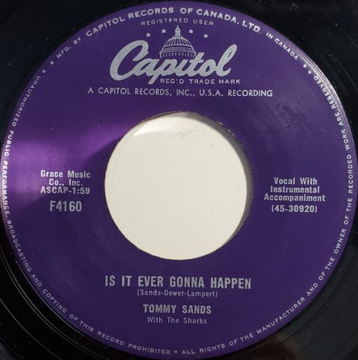 Tommy Sands With The Sharks (20) - Is It Ever Gonna Happen  (7") (Near Mint (NM or M-))