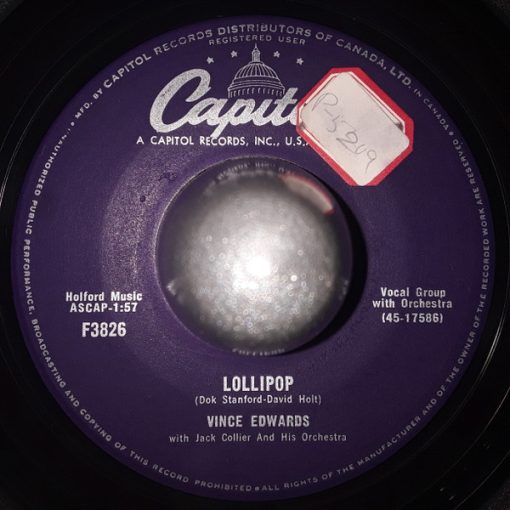 Vince Edwards (2) - Lollipop (7", Single) (Very Good Plus (VG+))