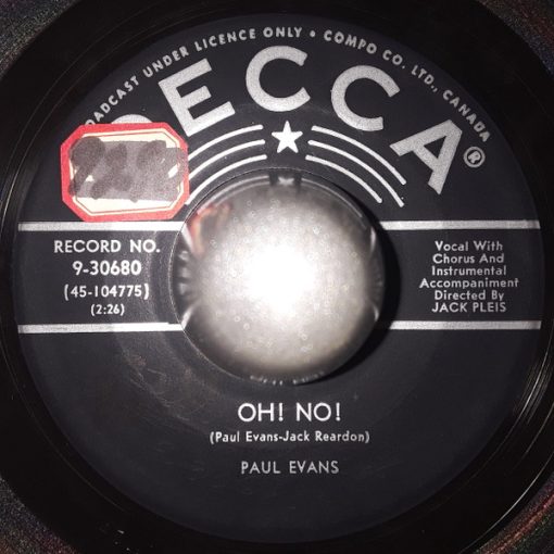 Paul Evans - Oh! No! / I Think About You All The Time (7", Single) (Very Good Plus (VG+))