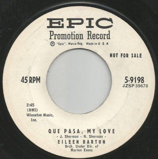 Eileen Barton - Que Pasa, My Love/The Bean Song (Which Way To Boston) (7", Single, Promo) (Near Mint (NM or M-))