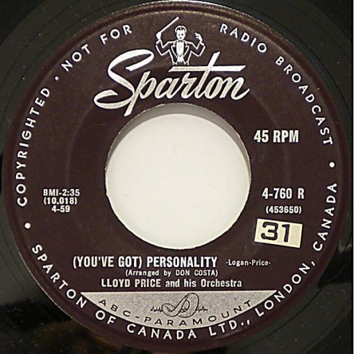 Lloyd Price And His Orchestra - (You've Got) Personality (7") (Very Good Plus (VG+))