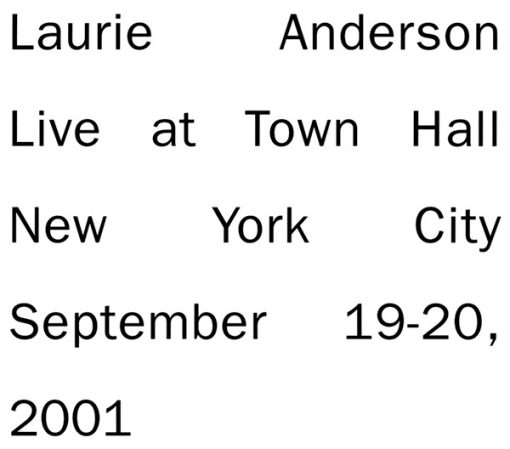 Laurie Anderson - Live At Town Hall New York City September 19-20, 2001 (2xCD, Album) (Near Mint (NM or M-))