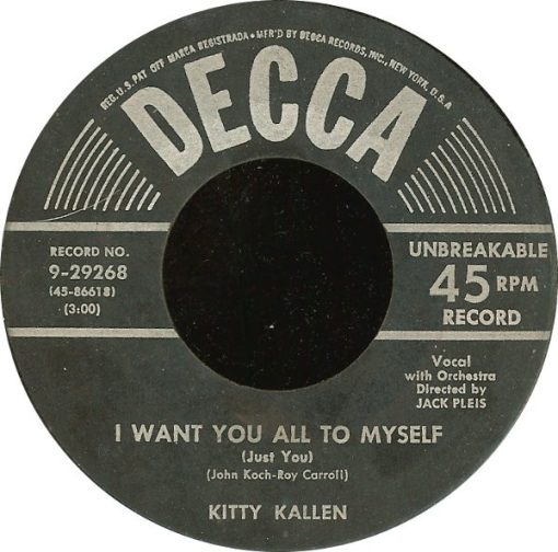 Kitty Kallen - I Want You All To Myself (Just You) (7", Ric) (Near Mint (NM or M-))