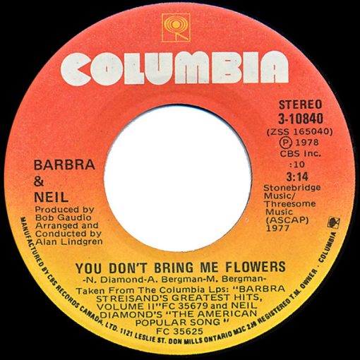 Barbra Streisand & Neil Diamond - You Don't Bring Me Flowers (7", Single) (Near Mint (NM or M-))