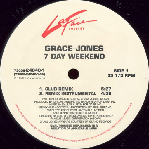 Grace Jones - 7 Day Weekend (12") (Mint (M))