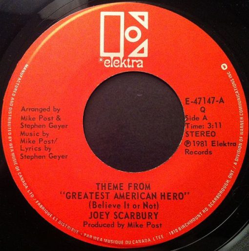 Joey Scarbury - Theme From "Greatest American Hero" (Believe It Or Not) (7") (Near Mint (NM or M-))