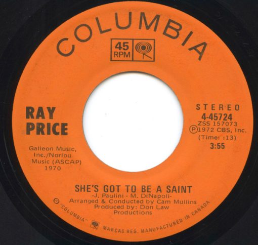 Ray Price - She's Got To Be A Saint / Oh, Lonesome Me (7", Single) (Near Mint (NM or M-))