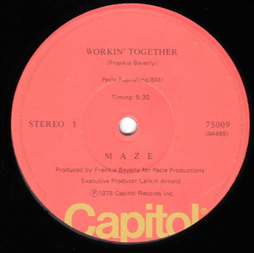 Maze Featuring Frankie Beverly - Workin' Together (12") (Mint (M))