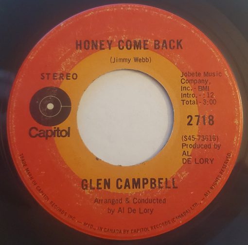 Glen Campbell - Honey Come Back (7", Single) (Very Good Plus (VG+))