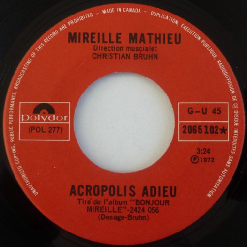 Mireille Mathieu - Acropolis Adieu (7", Single, Sta) (Near Mint (NM or M-))