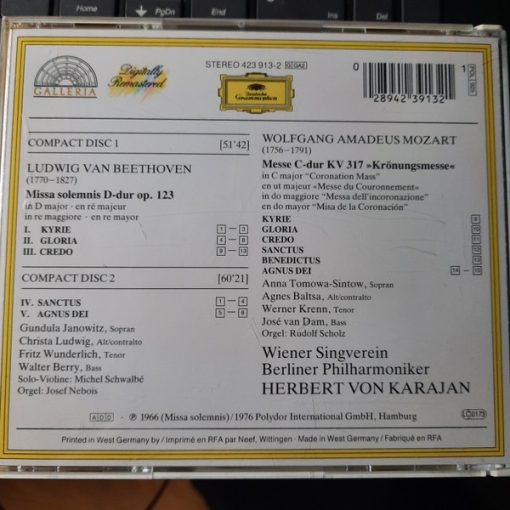 Ludwig van Beethoven, Wolfgang Amadeus Mozart - Berliner Philharmoniker, Herbert von Karajan - Missa Solemnis / Krönungsmesse = Coronation Mass  (2xCD, Comp, RM) (Near Mint (NM or M-)) - Image 2