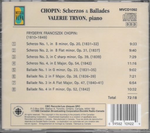 Frédéric Chopin - Valerie Tryon - Chopin Scherzos & Ballades (CD) (Near Mint (NM or M-)) - Image 2