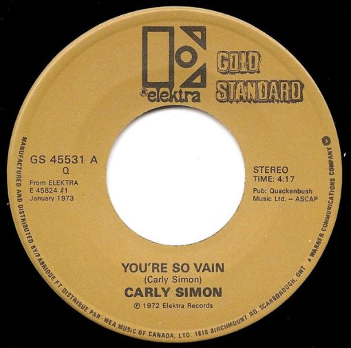 Carly Simon - You're So Vain / The Right Thing To Do (7", Single, RE) (Near Mint (NM or M-))