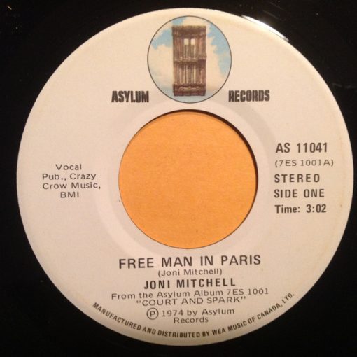 Joni Mitchell - Free Man In Paris (7", Single) (Very Good Plus (VG+))