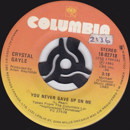 Crystal Gayle - You Never Gave Up On Me / Tennessee (7") (Very Good Plus (VG+))