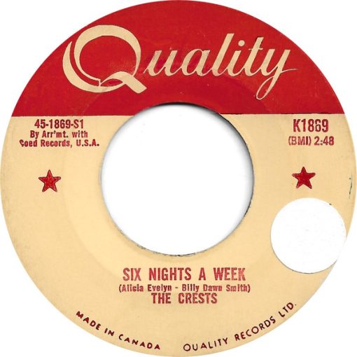 The Crests - Six Nights A Week (7", Single) (Very Good Plus (VG+))