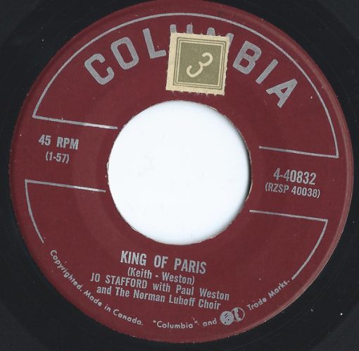 Jo Stafford With Paul Weston (2) And Norman Luboff Choir / Jo Stafford With Paul Weston (2) - King Of Paris / Wind In The Willow (7", Single) (Near Mint (NM or M-))