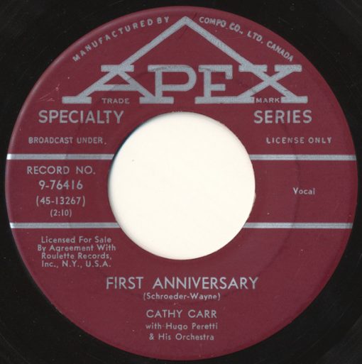 Cathy Carr with The Hugo Peretti Orchestra - First Anniversary / With Love (7", Single) (Near Mint (NM or M-))