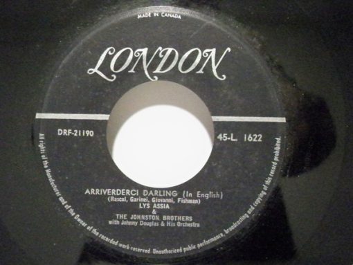 Lys Assia & The Johnston Brothers - Arriverderci Darling / I'll Be Waiting (7", Single) (Very Good Plus (VG+))