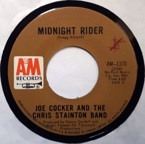 Joe Cocker And The Chris Stainton Band - Midnight Rider (7", Single) (Near Mint (NM or M-))