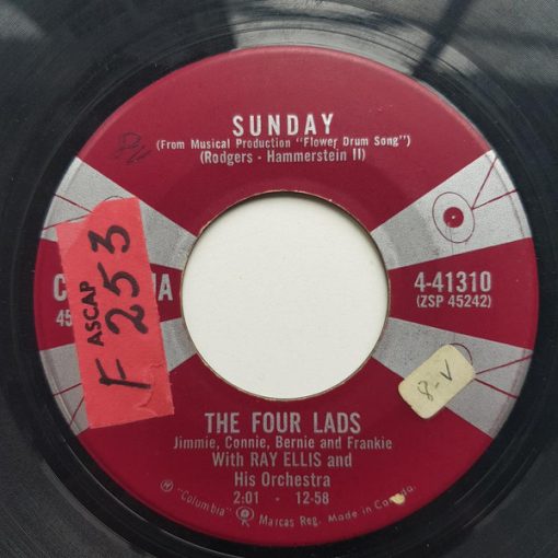 The Four Lads - Sunday / The Girl On Page 44 (7", Single) (Very Good (VG))