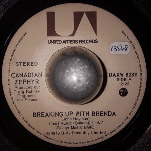 Canadian Zephyr - Breaking Up With Brenda/Ride With Me (7") (Very Good Plus (VG+))