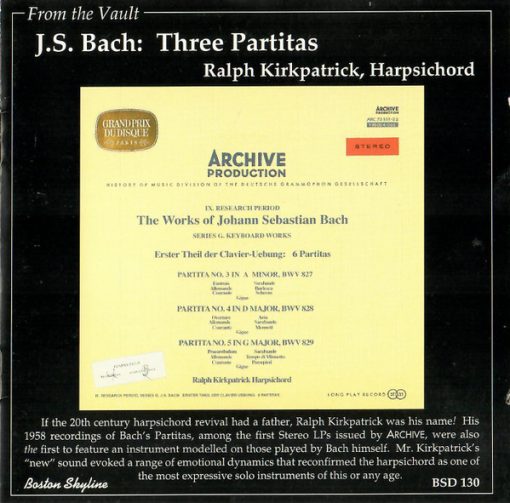 Johann Sebastian Bach - Ralph Kirkpatrick - Three Partitas (CD, Comp) (Near Mint (NM or M-))