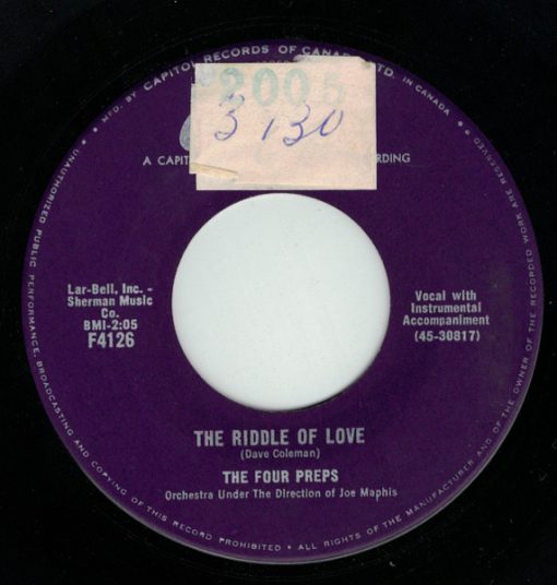 The Four Preps - She Was Five And He Was Ten / The Riddle Of Love (7", Single) (Very Good Plus (VG+))